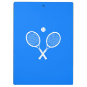 Tennis-racets met een bal op blauwe achtergrond klembord (Achterkant)