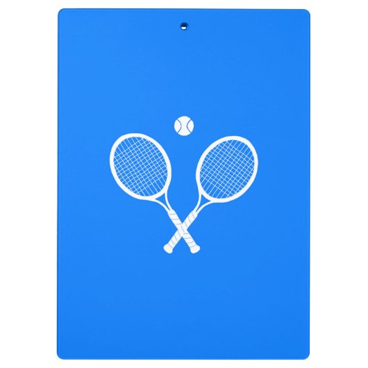 Tennis-racets met een bal op blauwe achtergrond klembord (Achterkant)