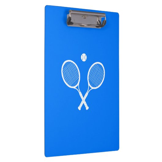 Tennis-racets met een bal op blauwe achtergrond klembord (Rechts)