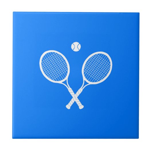Tennis-racets met een bal op blauwe achtergrond tegeltje (Voorkant)