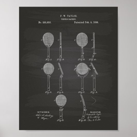 Tennis Racket 1886 Patent Art Chalkboard Poster (Voorkant)