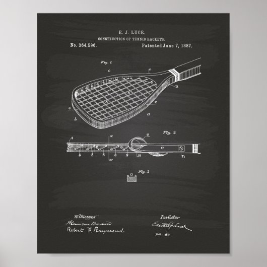 Tennis Racket 1887 Patent Art Chalkboard Poster (Voorkant)