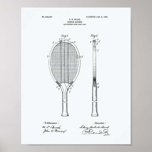Tennis Racket 1907 Whitepaper over patenten Poster (Voorkant)