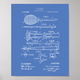 Tennis Racket 1916 Patent Art - Blauwdruk Poster