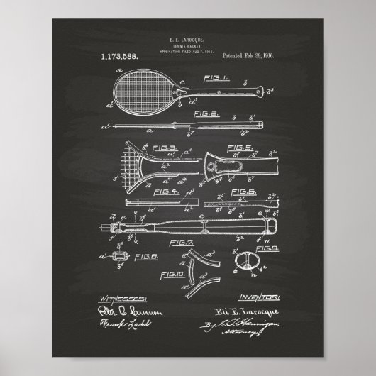 Tennis Racket 1916 Patent Art - Chalkboard Poster (Voorkant)