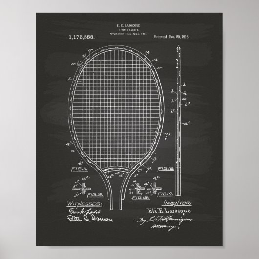 Tennis racket 1916 Patent Art - Chalkboard Poster (Voorkant)