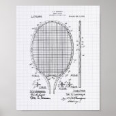 Tennis racket 1916 Patent Art - Lined Peper Poster (Voorkant)