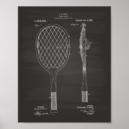 Tennis Racket 1921 Patent Art Chalkboard Poster (Voorkant)