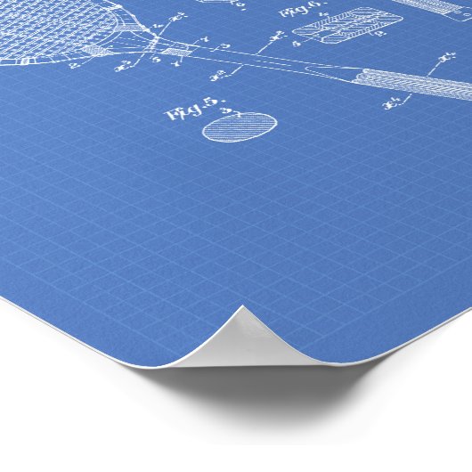 Tennis Racket 1925 Patent Art Blueprint Poster (Hoek)