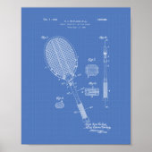 Tennis Racket 1925 Patent Art Blueprint Poster (Voorkant)