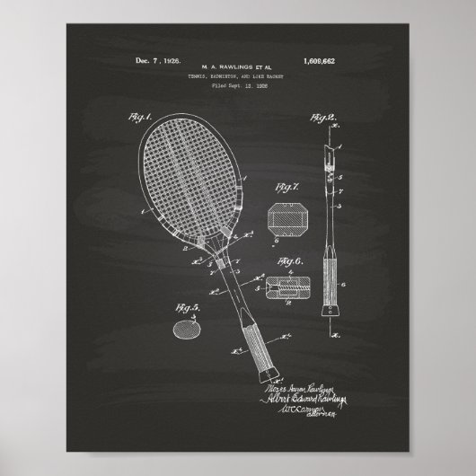 Tennis Racket 1925 Patent Art Chalkboard Poster (Voorkant)