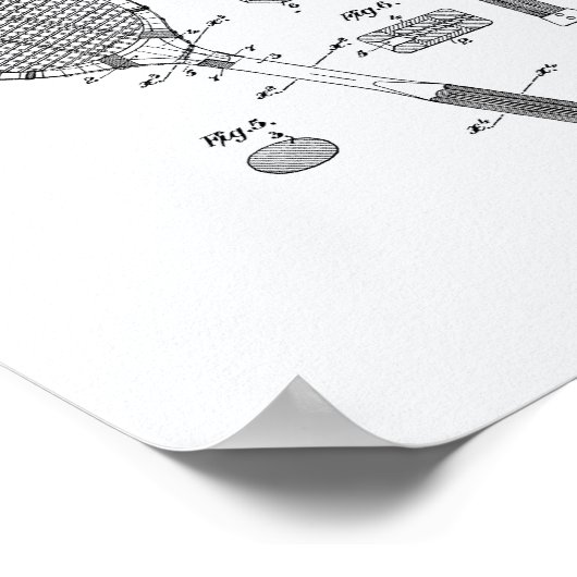 Tennis Racket 1925 Whitepaper over patentkunst Poster (Hoek)