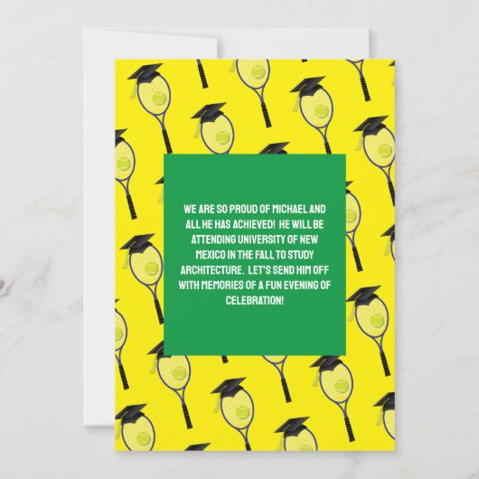 Tennis Racket Afstuderen Party Uitnodiging (Achterkant)