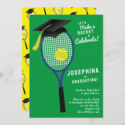 Tennis Racket Afstuderen Party Uitnodiging (Voorkant / Achterkant)