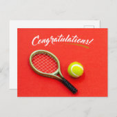 Tennis racket and ball felicitaties met rood briefkaart (Voorkant / Achterkant)