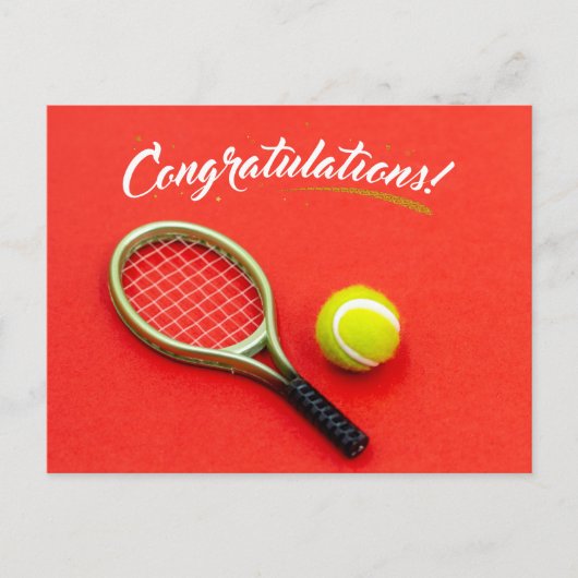 Tennis racket and ball felicitaties met rood briefkaart (Voorkant)