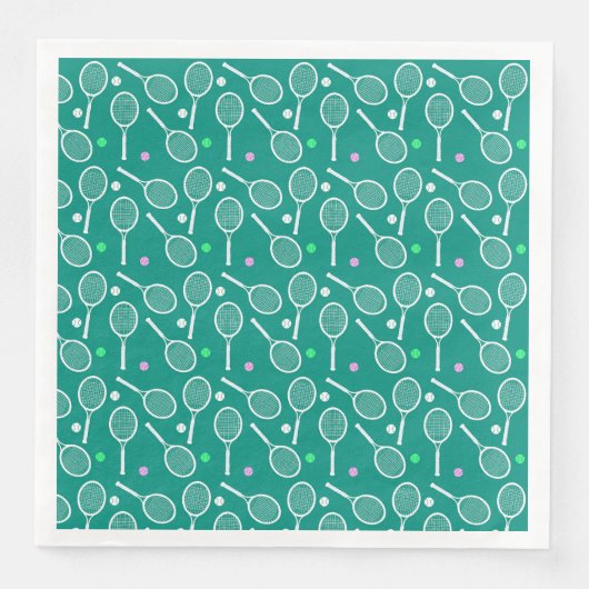 Tennis Racket & Bal Patroon Retro Smaragd Groen Servet (Voorkant)