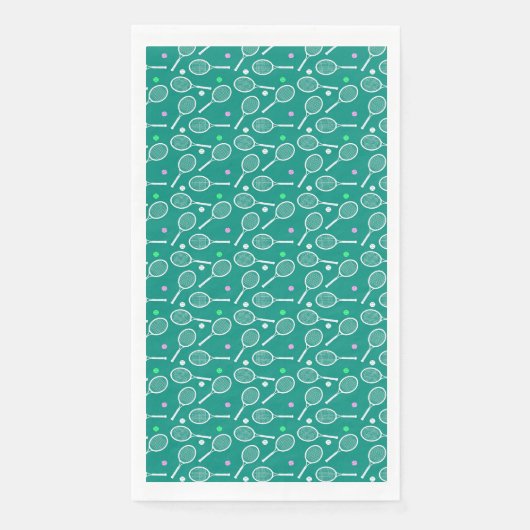 Tennis Racket & Bal Patroon Retro Smaragd Groen Servet (Voorkant)