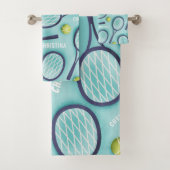 Tennis Racket Ball & Kinder Girls Name Pattern Blu Bad Handdoek (Insitu)