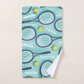 Tennis Racket Ball & Kinder Girls Name Pattern Blu Bad Handdoek (Handdoek)