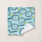 Tennis Racket Ball & Kinder Girls Name Pattern Blu Bad Handdoek (Wasdoekje)