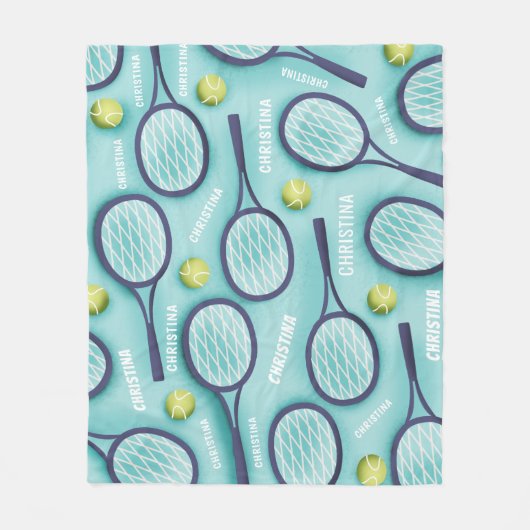Tennis Racket Ball & Kinder Girls Name Pattern Cut Fleece Deken (Voorkant)