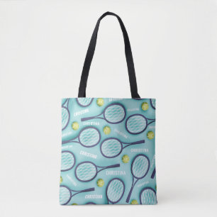 Tennis Racket Ball & Kinder Girls Name Pattern Cut Tote Bag