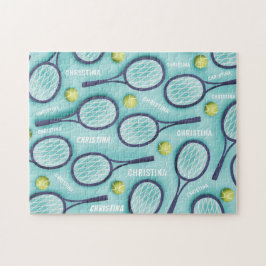 Tennis Racket Ball & Kinder Name Pattern Cute Spor Legpuzzel