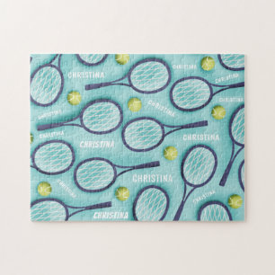 Tennis Racket Ball & Kinder Name Pattern Cute Spor Legpuzzel