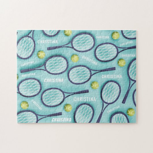 Tennis Racket Ball & Kinder Name Pattern Cute Spor Legpuzzel (Horizontaal)