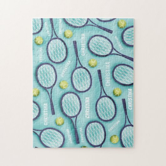 Tennis Racket Ball & Kinder Name Pattern Cute Spor Legpuzzel (Verticaal)