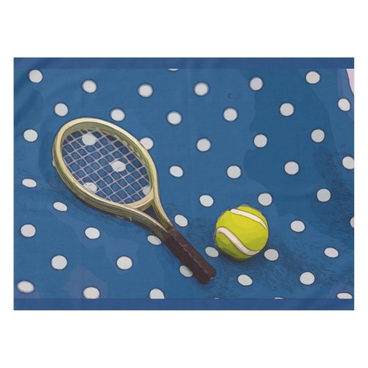 Tennis racket & ball on white polka punts blue tafelkleed (Voorkant (Horizontaal))