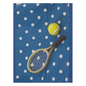 Tennis racket & ball on white polka punts blue tafelkleed (Voorkant)