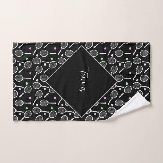 Tennis Racket & Ball Pattern Black, op maat gemaak Handdoek (Handdoek)