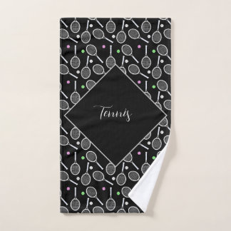 Tennis Racket & Ball Pattern Black, op maat gemaak Handdoek