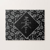 Tennis Racket Ball Pattern Initiaal & Name Monogra Legpuzzel (Horizontaal)
