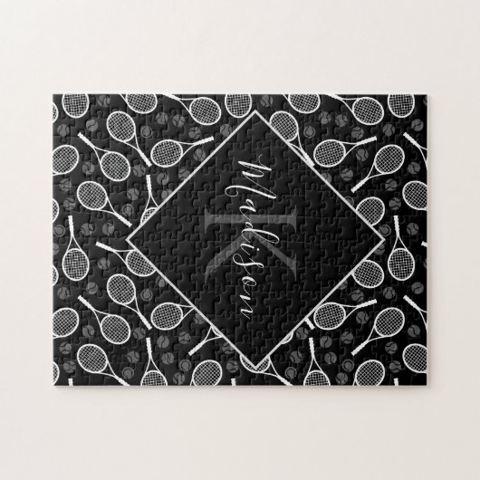 Tennis Racket Ball Pattern Initiaal & Name Monogra Legpuzzel (Horizontaal)