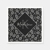 Tennis Racket Ball Pattern Initiaal & Name Monogra Servet (Voorkant)