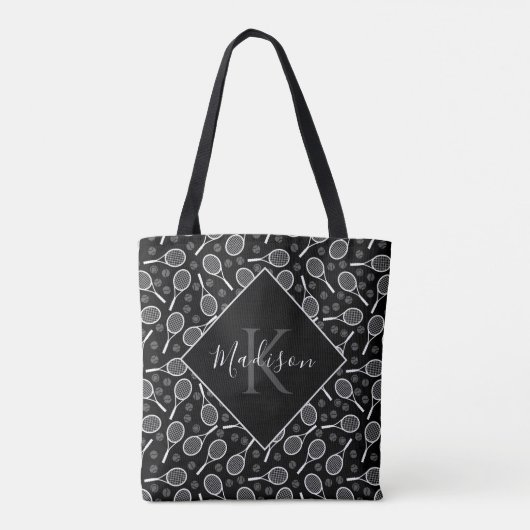 Tennis Racket Ball Pattern Initiaal & Name Monogra Tote Bag (Achterkant)