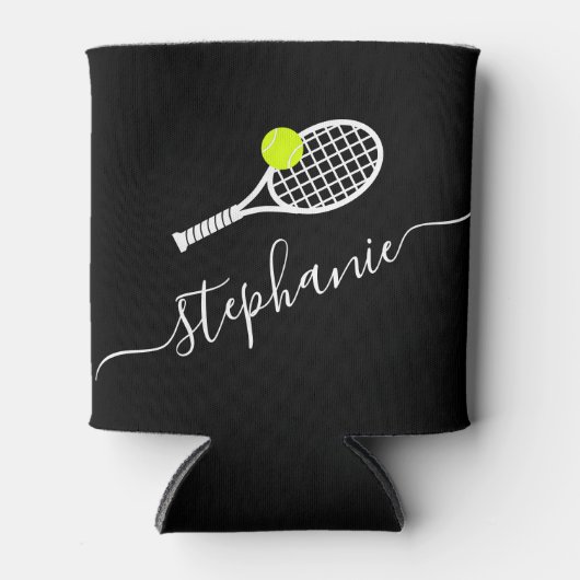 Tennis Racket & Ball Player Name Custom Team Blikjeskoeler (Voorkant)