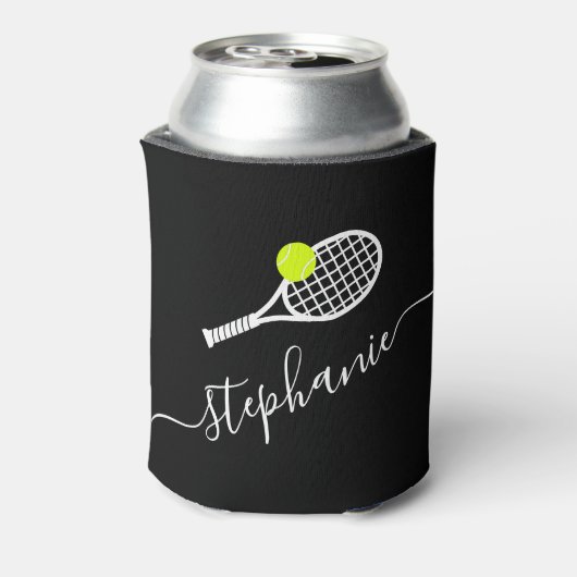 Tennis Racket & Ball Player Name Custom Team Blikjeskoeler (Blikje Achterkant)