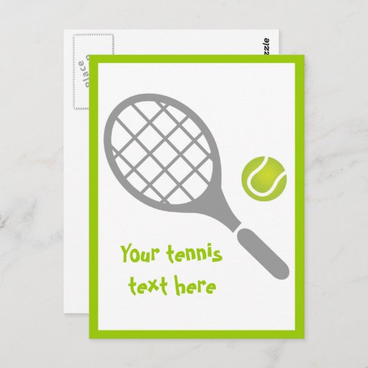 Tennis racket en bal custom verticaal briefkaart (Voorkant / Achterkant)