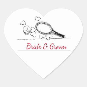 Tennis racket en bal met hart bruiloft sticker