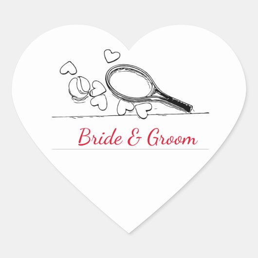 Tennis racket en bal met hart bruiloft sticker (Voorkant)