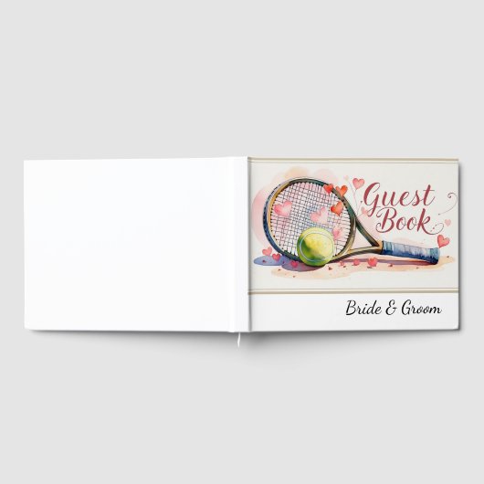 Tennis racket en bal met hart bruiloft thema gastenboek (Volledig)