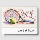 Tennis racket en bal met hart bruiloft thema gastenboek (Voorkant)