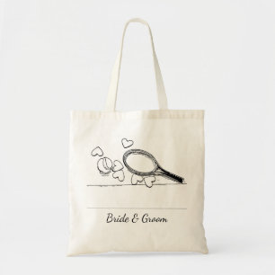 Tennis racket en bal met hart bruiloft tote bag