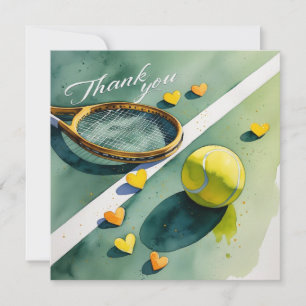 Tennis racket en bal met liefde rode harten bedankkaart