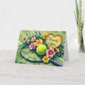 Tennis racket en bal met liefde rood hart bedankkaart (Voorkant)