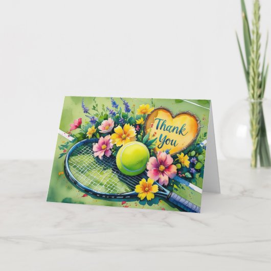 Tennis racket en bal met liefde rood hart bedankkaart (Voorkant)